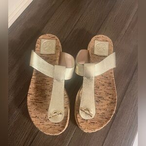 Tory Burch Gold T Bar leather cork Sandals